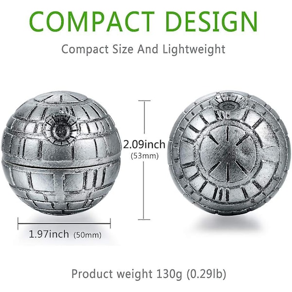 Star Wars Grinder Krydderkværn, Spespo Urte Grinder Mill med Pollen Catcher 2\", Lavet af Holdbar Zink Legering, til Urter, Pollen, Blomster, Sort Gave