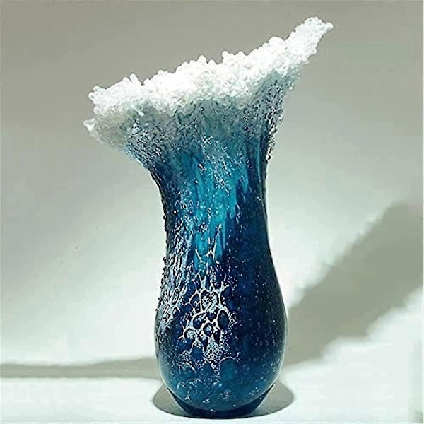 Ocean vas harts vågskulptur korrugerad vas blå våg vas modern ocean blå vas utsökt harts bordsblomma kruka hem kafé hem