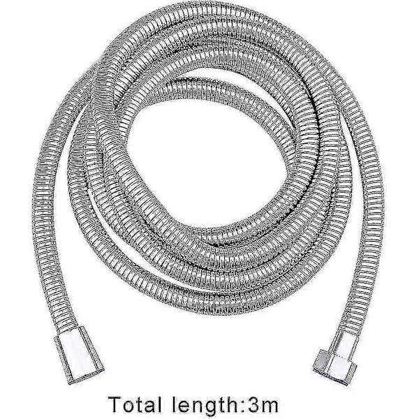 3m Dusjslange, Dusjrør i rustfritt stål, Ekstra lang dusjslange med skiver, Krom (3m/118 tommer) (C)