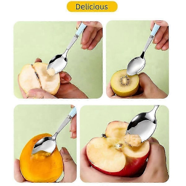 Grapefrugtskeer med runde takkede kanter til frugt og dessert, keramisk håndtag i rustfrit stål med opbevaringsboks (C)