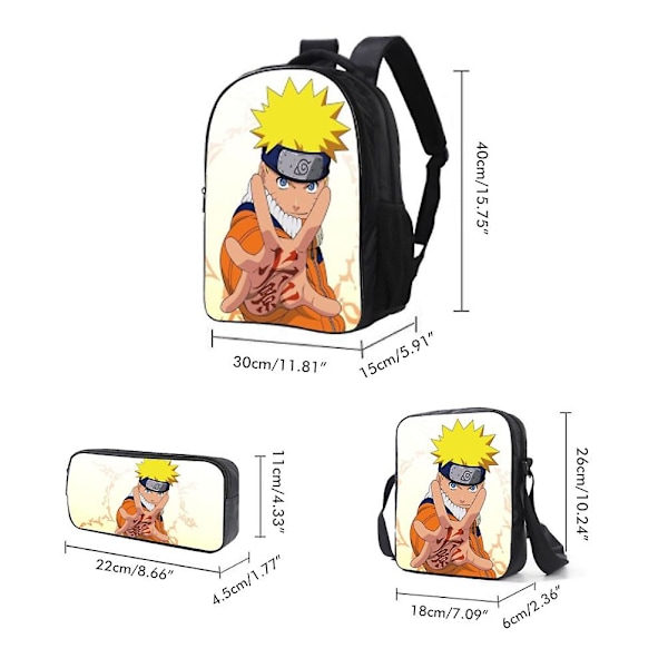 3-delt Naruto Anime Barneseks ryggsekksett Tegneserie Ryggsekk med Messenger Bag Blyantveske For Skole Utendørs Reise Camping Piknik