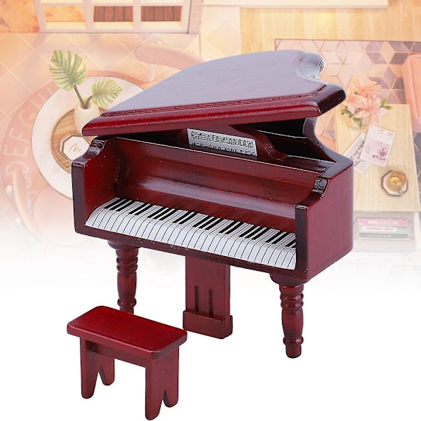 1:12 Dockhustillbehör - Miniatyrsimuleringsrosenträ Grand Piano med pall