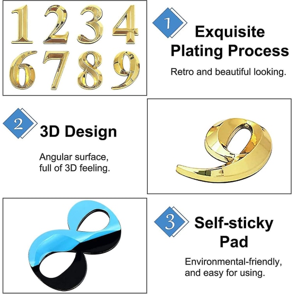 10 stk Selvklebende 3D Husnummer Postkasse Adresse Nummer 0-9 (svart) (yu-1) [C] color 3