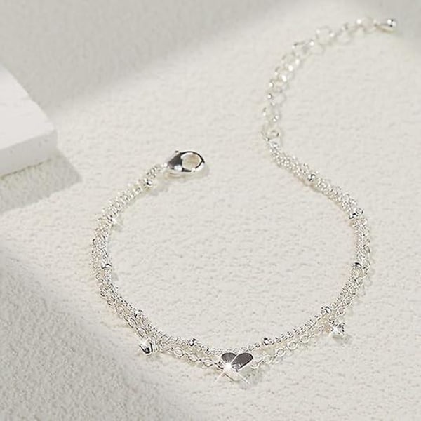 Ankelband i sterlingsilver, 925 silverpläterade berlocker, nätta lager-ankelband för kvinnor, trendiga (C)