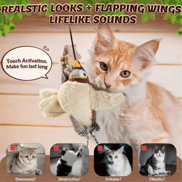 Interaktiv Kvittrande Fågel Katt Leksak Med Fladdrande Vingar, Simulerad Elektrisk Flygande Fågel Katt Leksak, Fladdrande Jakt Katt Leksak Fågel As Shown