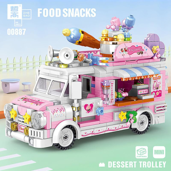 Kompatibla Lego Mini Stall Bilserie Små partiklar Barnleksaker Flickor Gatubild Pusselblock Present Dessert trolley