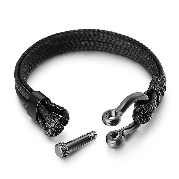 Læder Reb Flettet Hestesko Spænde Rustfrit Stål Armbånd Herre Tilbehør Titanium Stål Retro Smykker (C)