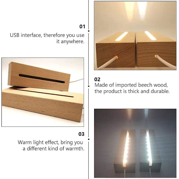 Tre Rektangulær Lysbase, Tre LED-Visningsbase Sockel Lys Lampe Stativ For Akryl, Krystall, Nig[C]