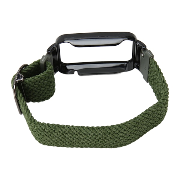Flettet Loop-reim for Mi Band 7 Pro Justerbar Elastisk Nylon Loop Armbånd med Beskyttende Ramme OD Grønn Bånd Svart Etui[C]