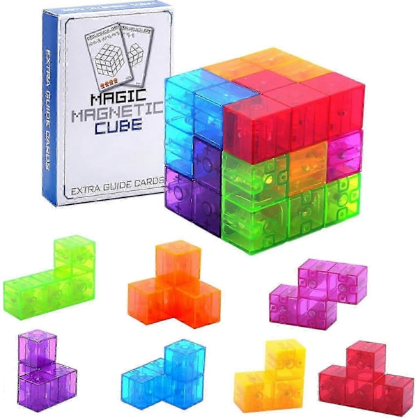 Magnetiska Byggklossar För Barn Magic 3d Magnetiskt Pusselkuber Med 54 Guidekort För Barn (röd)