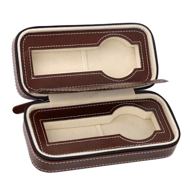 Urboks Bærbar Glidelåsdesign Enkelt Stilig Ur Oppbevaring Organizer Urveske Brun 2 Spor[C]