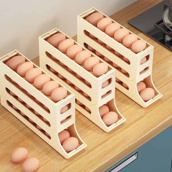 Äggdispenser Auto Rolling Eggs Hållare Box Organizer Rack Kylskåp Förvaring 30 ägg, Kampanj[C] Creamy White