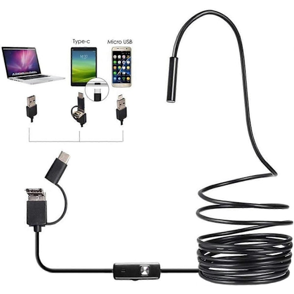 3 i 1 Endoskop Inspektionskamera, Industrielt Endoskopkamera, HD-kamera, 5,5 mm Vandtæt Linse, 6 LED-lys, 3 i 1 USB-interface (HYYC)