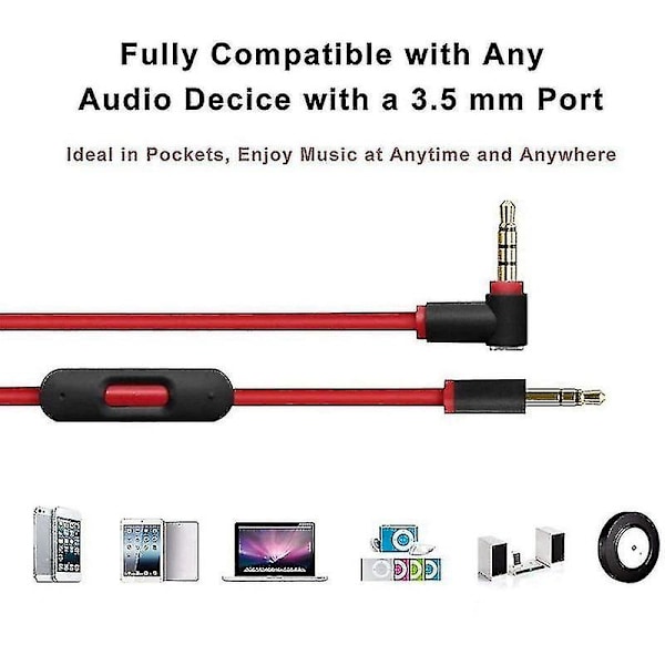 Audiokabel for Beats By Dr Dre hodetelefoner med linjemikrofon for Studio