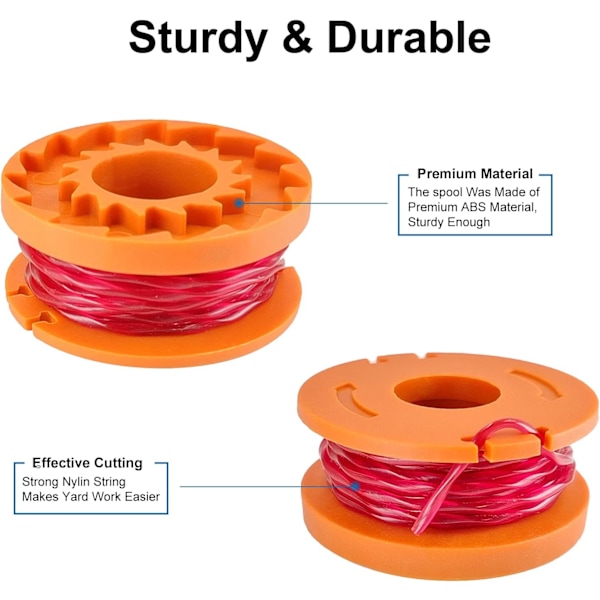 Set med 6 trimmerlinor för Worx WA0004.1/WA0010, kompatibla med Worx WG154 WG163 (6 linor + 1 lock) (C)