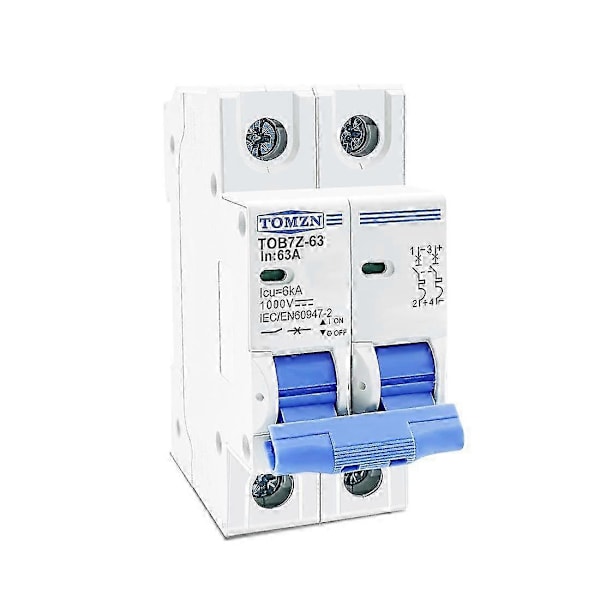 TOMZN 2P DC 1000V Solar Mini Strømbryter DC MCB Strømbryter for PV System, 63A I6(FCC)