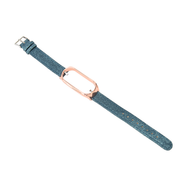 Urrem til Smartwatch i Blødt Stof, Justerbar og Åndbar, Udskiftningsrem til Mi Band 7, Blå Stof, Rosaguld Farvet Kasse[C]