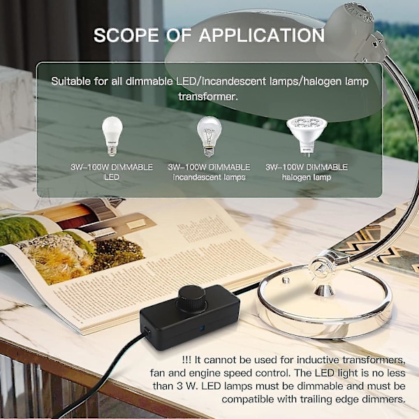 LED Lysdæmper, Smart Knapskontakter og Dæmpere, 220-240v / 50hz 3-100 W, Lydløs Justerbar Rotationsdæmper til LED-lamper