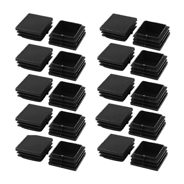 20 Pieces Plastic Square Tube Coupling Cap Plug Cap 40 Mm X 40 Mm Black