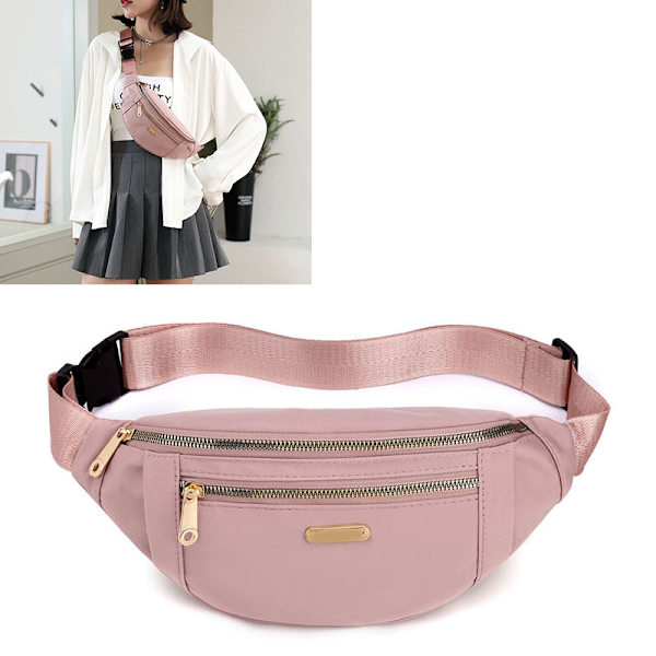 Dame Fanny Pack Lynlås Multi Layer Justerbar Bælte Kvinder Talje Taske til Rejse Arbejde Pink Fri Størrelse[C]
