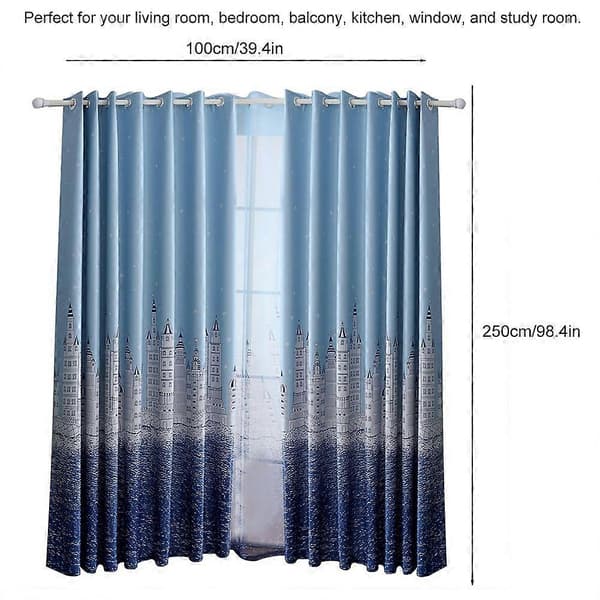 Moderne blå mønstrede polyestergardiner 100x250cm lystette for soverom og stue