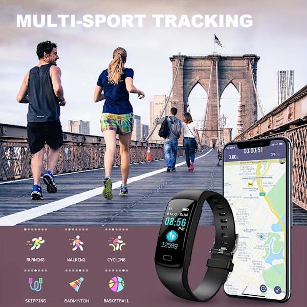 Smartklokke, Fitnesstracker, Aktivitetstracker Søvnovervåking med IP68 Vannbestandig, Helse Trening Fitnesssklokke Stegmåler Stegmåler Gå