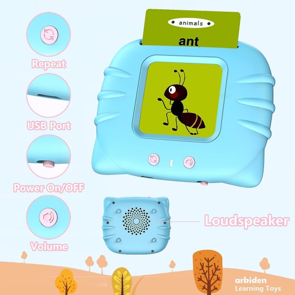 Protable lärande leksaker med ljud engelska kort Elektronisk tidig utbildning Pink
