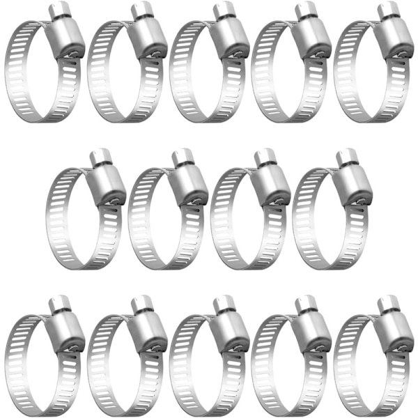 Flexibla slangklämmor för trädgårdsslang, 14-pack (16-25mm) justerbar rostfritt stål