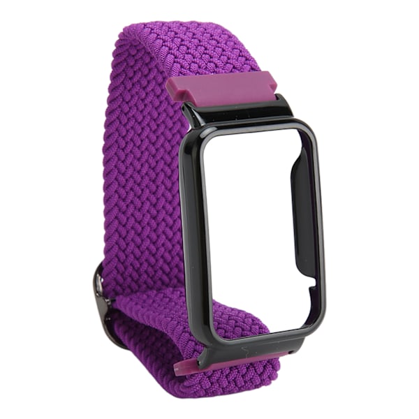 Flettet Loop-reim for Mi Band 7 Pro Justerbar Elastisk Nylon Loop Armbånd med Beskyttende Ramme Lilla Bånd Svart Etui[C]