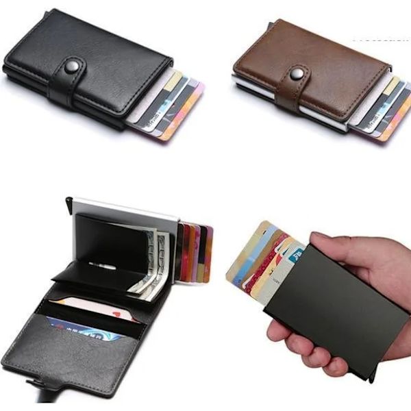 Korthållare Män Bromsa Ut Kort Män Plånbok RFID NFC Skyddad Plånbok Korthållare PU Svart