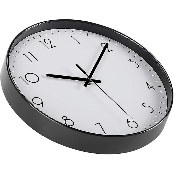 2024 Ny Svart Väggklocka, 12' Modern Minimalistisk Tyst Klocka, Tickfri Kvartsrörelse Drivs av Batteri, Lätt att Se