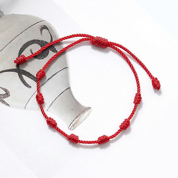 2x Iögonfallande Kabbalah Armband 7 Knutar Rött Snöre Armband Med Önskekort (C)