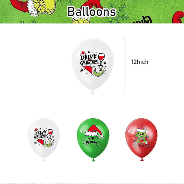 Julnördig Födelsedagsfest Dekorationer Grinchen Dragflikar Tårtinsatser Ballonger Spiralberlocker Party (FCC)