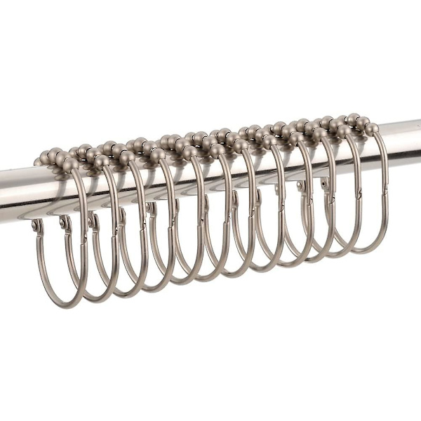 Brushes til Bruseforhæng, Metal Brede Bruseforhængsringe Kroge Til Badeværelsesbruserstanggardiner, Mat Nikkel, Sæt Af 12