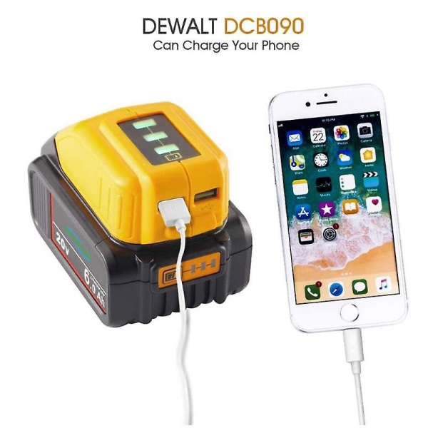 Adapter USB-lader kompatibel med Dewalt 14.4v 18v 20v Li-ion batteri konverter Dcb090 USB-enhed kompatibel Dewalt opladning dobbelt USB[C]