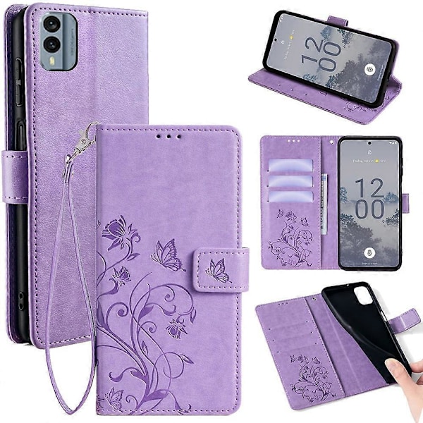 Nokia X30 5G Skal med Handrem Plånbok Flip PU Läder Fjäril Blomma Telefonfodral Multicolor Style E