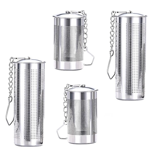 4 stk. Teinfusere for løst te, Te-filter med lokk, Rustfritt stål te-sil med kjedehake, T