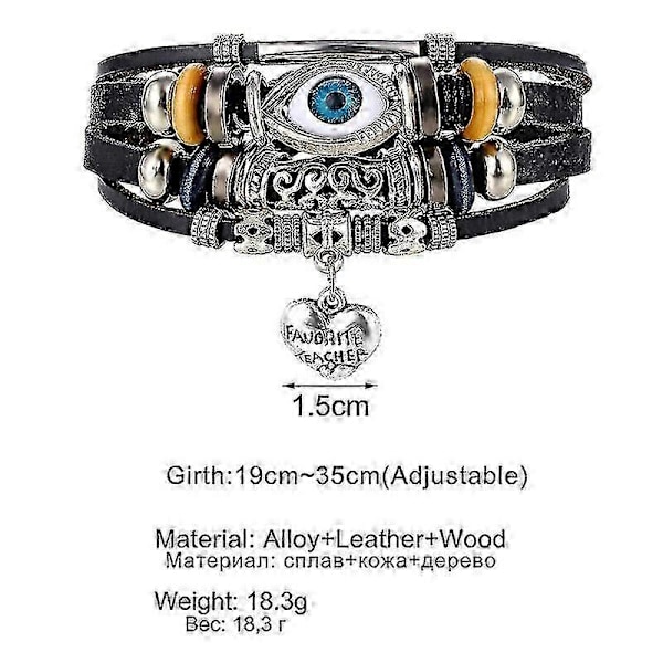 Män Kvinnor Multi-lager Onda Ögat Läderarmband Flätat Pärlarmband Armring (C)