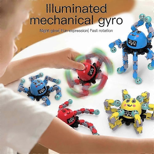 Lysande Mekanisk Gyro Fidget Spinner Ansiktsförändrande Leksak Fingertopps Bläckfisk Robot (C)