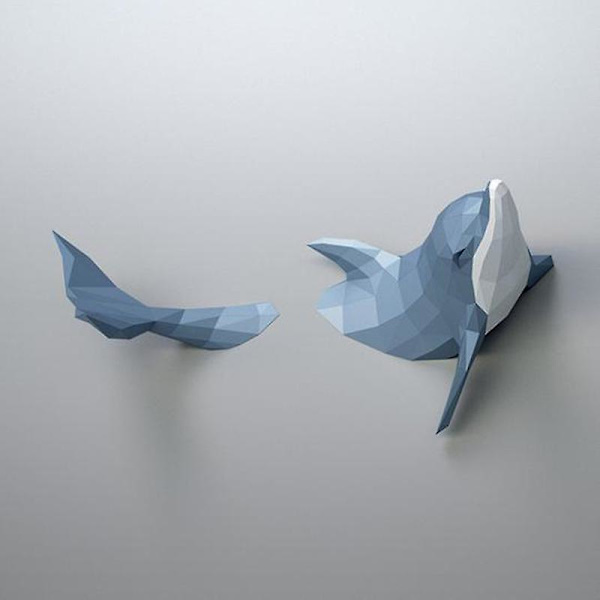 1 st Delfinhammare Papptrofé Handgjord Pappskulptur Geometrisk Pappmodell DIY Origami Pussel 3D Väggdekoration