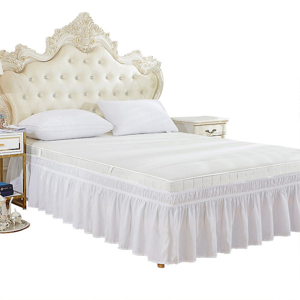Elastisk Polyester Sängkjol Rynkad Enkel Passform Spridning Omslag Valance (Queen)