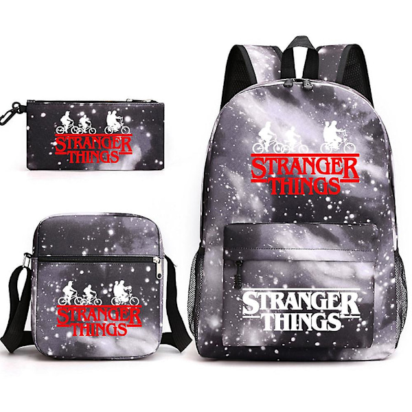 Stranger Things Ryggsäck 3-delat set Student Skolväska Canvas Väska y