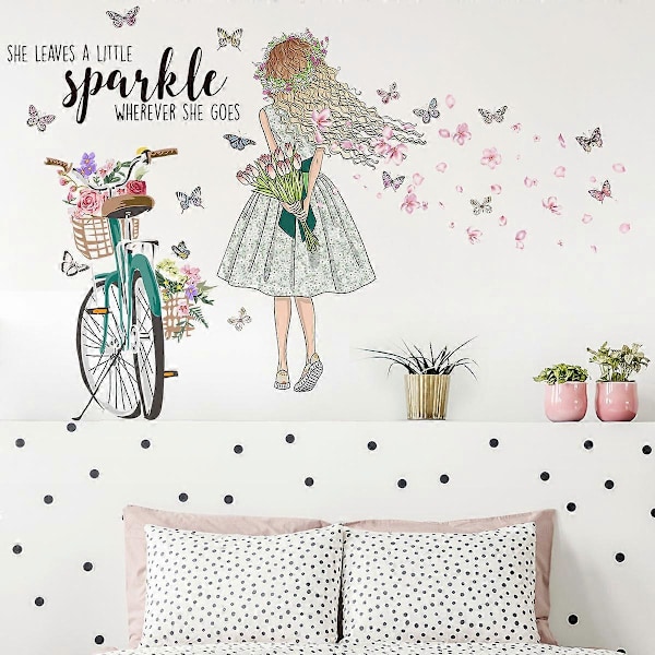 1st DIY Fe Älva Flicka Cykel Väggdekor Blomma