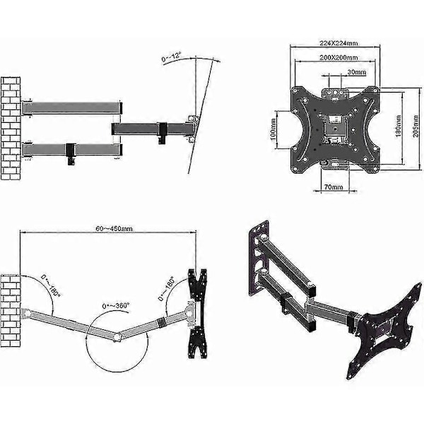 Tmx200 Justerbar Väggmonterad Rotations-TV-Stativ För 26-55\"