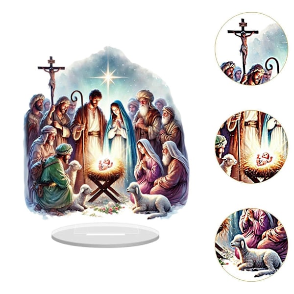 2D Platt Jesus Krubba Scen Skrivbordsdekoration för Bondgård Inomhusfestivaler (C)