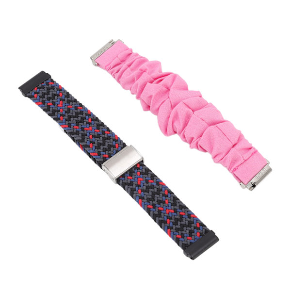 Vävd Nylon Armbandsur Rem Spänne i Rostfritt Stål 4 Fjäderstavar Ersättnings Scrunchie Armband för Fitbit Versa[C]