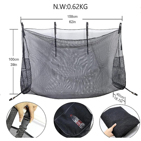 Oppbevaringsnett for bassengflytere, plassbesparende oppbevaringspose for basseng, sammenleggbar nettpose for basseng, hengende oppbevaringspose for basseng, for oppbevaring i hagen 158x100x40cm