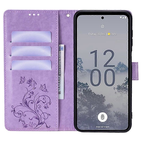 Etui til Nokia X30 5G med håndstropp, lommebok, klaff, PU-lær, sommerfugl og blomstermønster Multicolor Style E