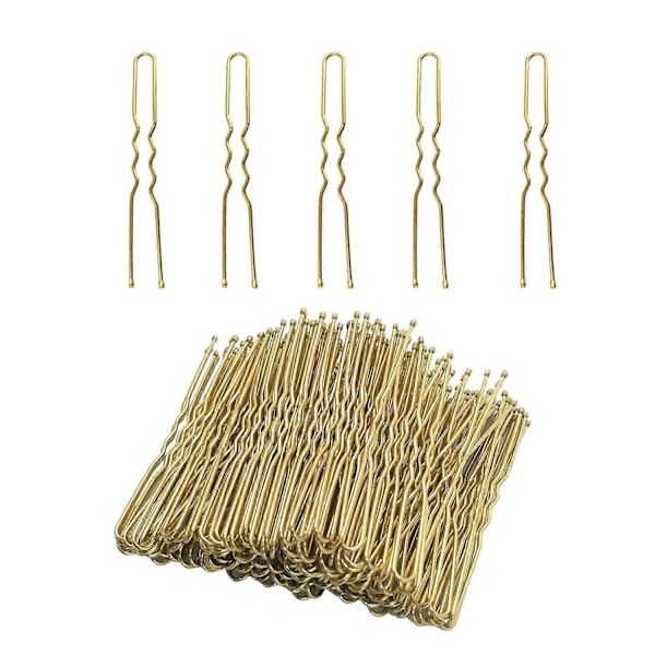 U-formede hårnåler 150 stk. Hårnåler for kvinner og jenter med oppbevaringsboks (gyllen 6 cm) 150 stk. Gyldne U-nåler - (C)
