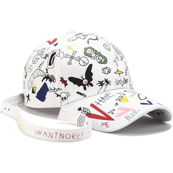 Trendy Graffiti Baseball Caps Herre Dame Personlighed Justerbar Åndbar Solskærm Solhat Lang Rem Cap Sort Baseball Caps - (C)